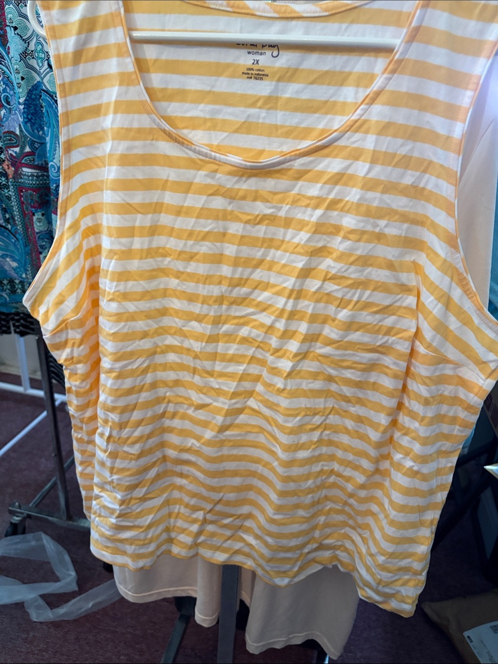 Coral Bay 2X Women’s Yellow Stripe Sleeveless Tank Top